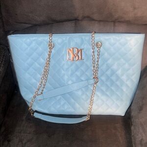 Badgley Mischka Elegant Blue Quilted Tote Bag